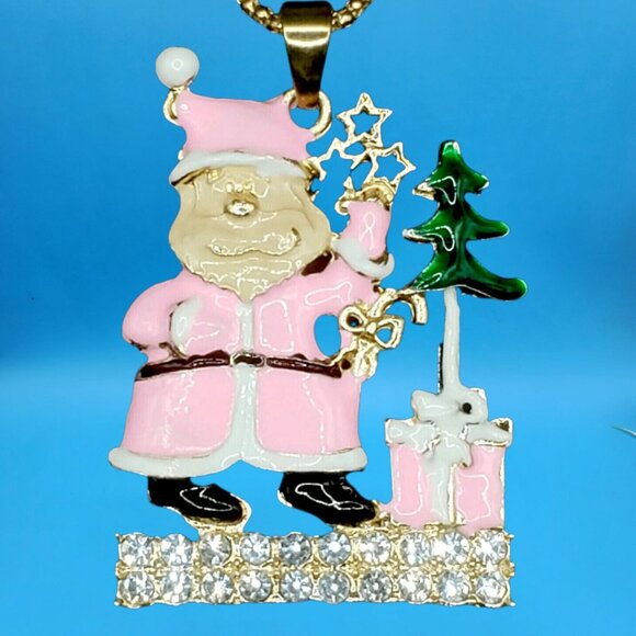 Pink Santa Claus Christmas Tree Necklace with Gift Boxed Christmas Holiday - Picture 2 of 5